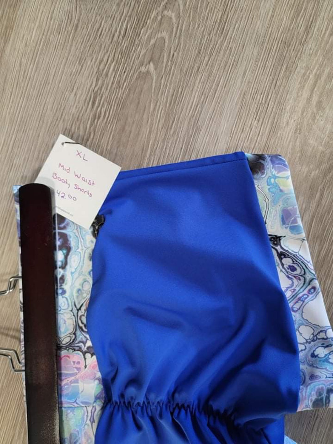 PRPF inventory- X LARGE Mid Waist Booty Shorts (Blue w/Oil Slick trim)